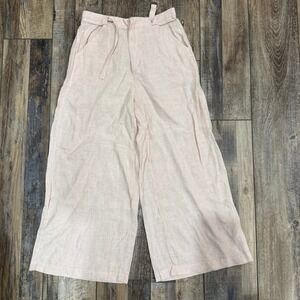 Rachel Zoe Peach 100% Linen Wide Leg Cropped Pants Small NWT